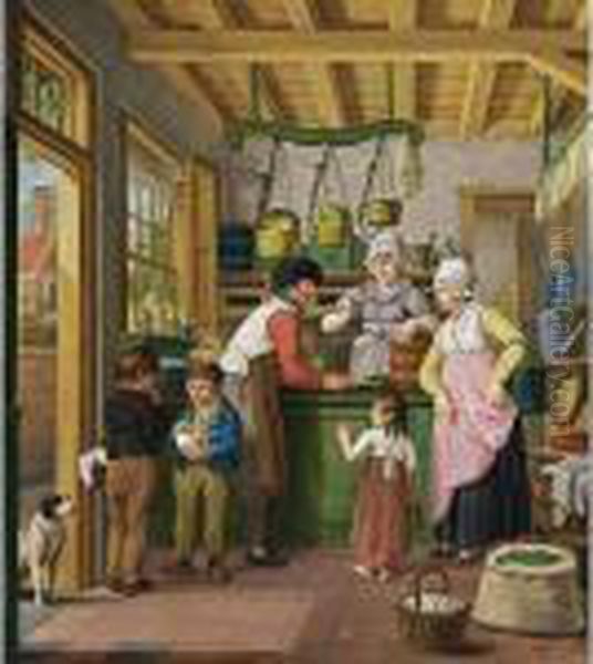 At The Grocery Shop Oil Painting by Cornelis van Cuylenburg