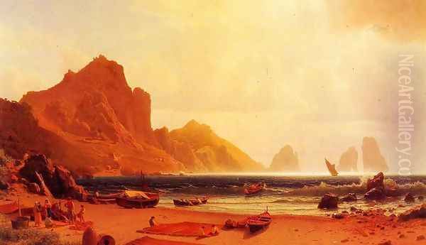 The Marina Piccdola, Capri Oil Painting by Albert Bierstadt