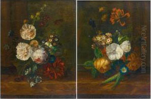 Bouquet De Fleurs Sur Un Entablement Pairede Oil Painting by Jan Frans Van Dael