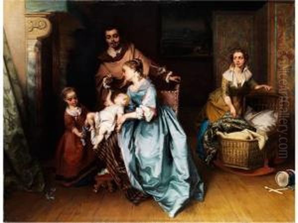 Die Familienidylle Oil Painting by Casimir Van Den Daele