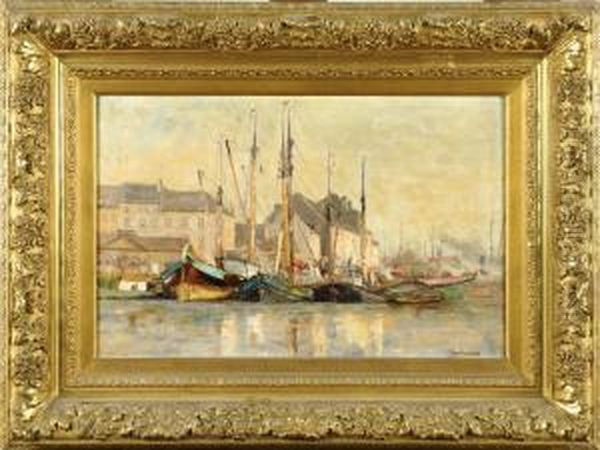 Bateaux A Quai Oil Painting by Frans Van Damme