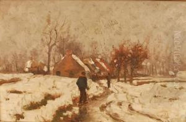 Promeneur Dans Un Cheminenneige Oil Painting by Frans Van Damme