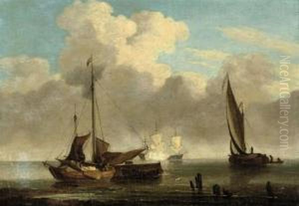 Dutch Fishermen Setting Sail Oil Painting by Jan Van De Capelle