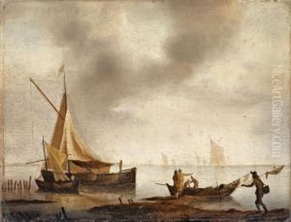 Kustenlandschaft Mit Fischern Und Booten Oil Painting by Jan Van De Capelle