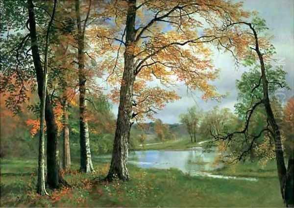 A Quiet Lake Oil Painting by Albert Bierstadt