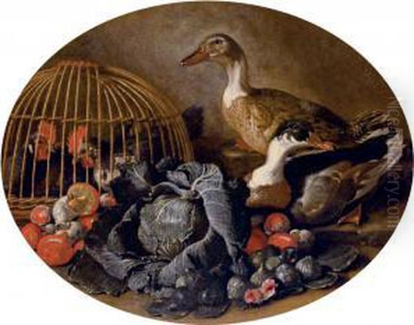 Animali Da Cortile, Funghi E Ortaggi Oil Painting by Jacob van der (Giacomo da Castello) Kerckhoven