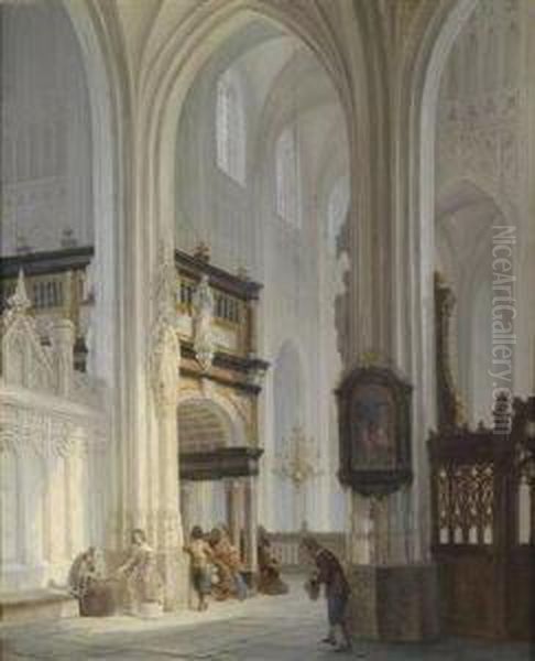 Chapel Interior Oil Painting by Bernardus Van De Laar