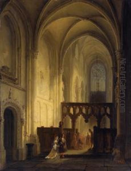 Interno Di Chiesa Con Varie Figure Accessorie Oil Painting by Bernardus Van De Laar