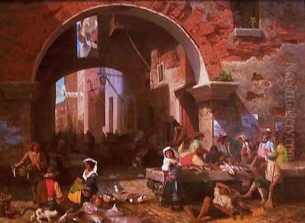 Roman Fish Market Arch of Octavius Oil Painting by Albert Bierstadt