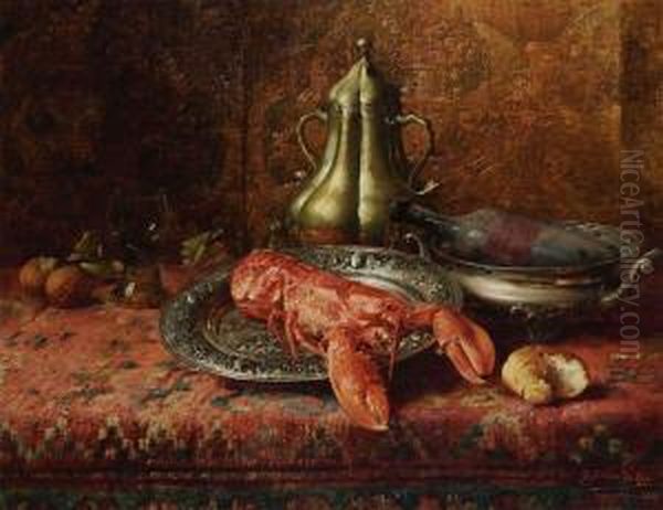 Still Life With Lobster Oil Painting by Jef, Jozef Van De Roye