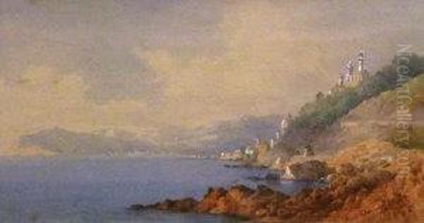 Mediterranean Mountainous Coastal Landscape Oil Painting by Charles W. Meredith Van De Velde