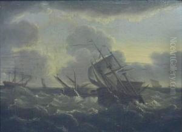 Ships In A Storm Oil Painting by Cornelis van de Velde