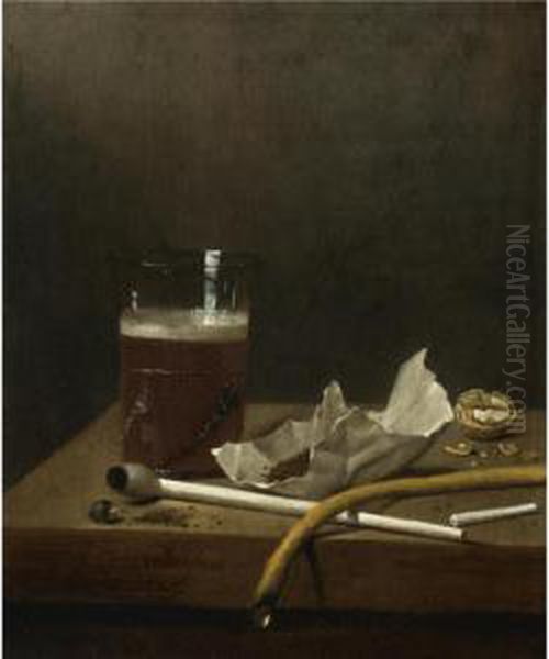 Still Life With A Glass Of Beer, A Pipe, Tobacco And Other Requisites Of Smoking Oil Painting by Jan III van de Velde