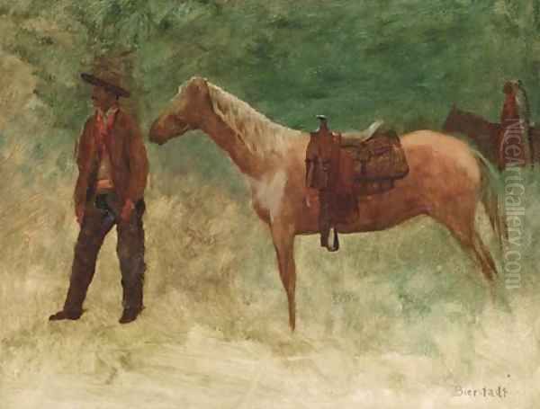 Standing Cowboy with Horse Oil Painting by Albert Bierstadt