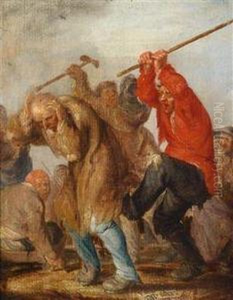 Peasants Fighting Oil Painting by Adriaen Pietersz. Van De Venne