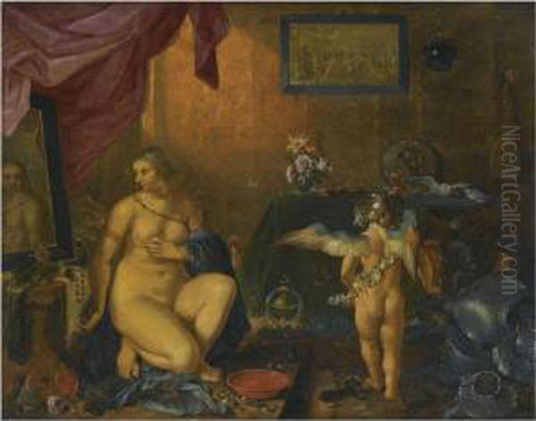 Venus At Her Toilet, Or 'an Allegory Of Vanity' Oil Painting by Adriaen Pietersz. Van De Venne