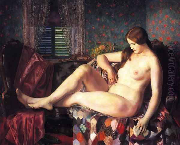 Nude With Hexagonal Quilt Oil Painting by George Wesley Bellows