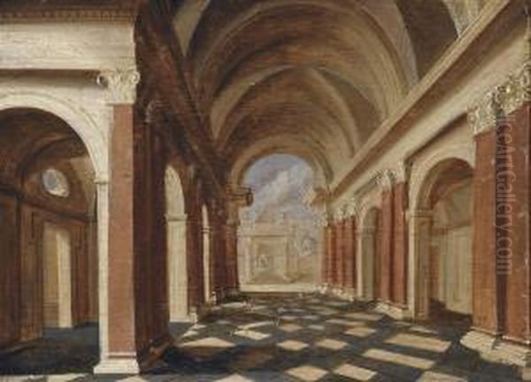 An Architectural Cappricio With Figures by Dirck Van Delen