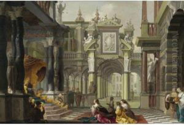 Solomon Receiving The Queen Of Sheba Oil Painting by Dirck Van Delen