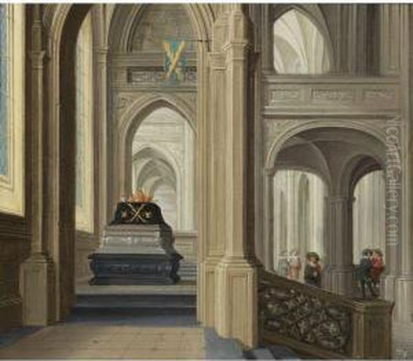 A Church Interior With A Royal Tomb Oil Painting by Dirck Van Delen