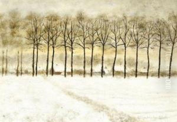 Rideau D'arbres - Paysage Enneige Oil Painting by Albijn Van Den Abeele