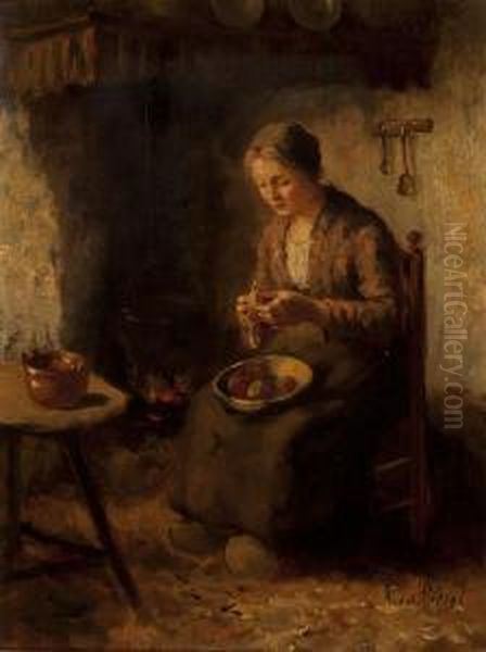 The Peeling Of The Potatoes Oil Painting by Adolf-Julius Berg