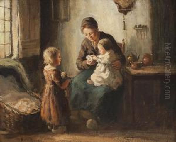 Mutter Mit Kleinen Kindern Oil Painting by Adolf-Julius Berg