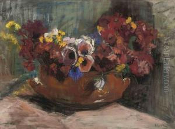 Flowers In A Pot Oil Painting by Ans Van Den Berg