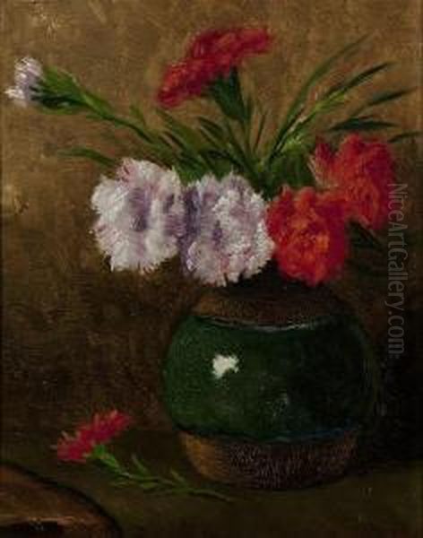 Still Life With Carnations Oil Painting by Ans Van Den Berg