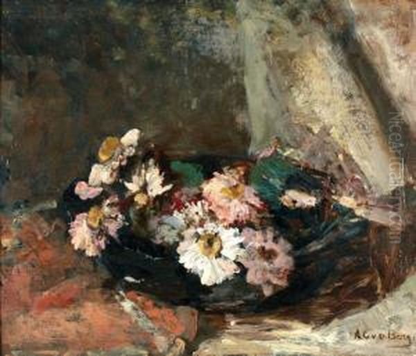 Bloemen In Zwarte Schaal Oil Painting by Ans Van Den Berg