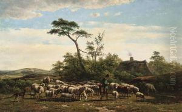 Herding The Flock Oil Painting by Simon Van Den Berg