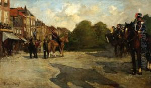 Huzares On The Mauritskade Oil Painting by Piet Van Den Bergh