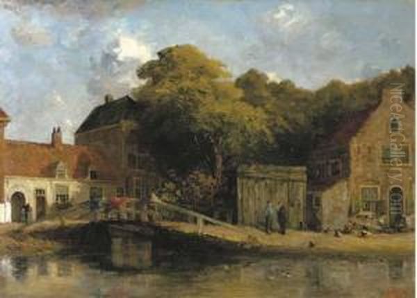 Village Hollandais: A View Of Overschie Oil Painting by Piet Van Den Bergh