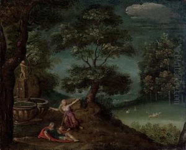 A Wooded Landscape With Pyramus And Thisbe Oil Painting by Christoffel van den Berghe