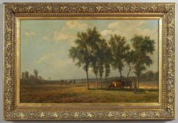 Depicting A Pastoral Landscape With Figures Oil Painting by Willem Jan Van Den Berghe