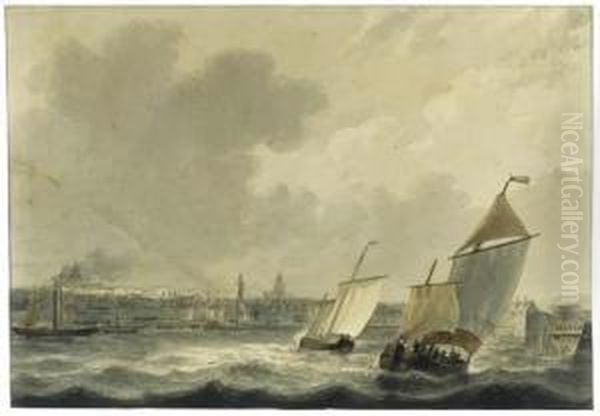 Shipping In The Harbour At Calais Oil Painting by Frans Jacobus Van Den Blijk