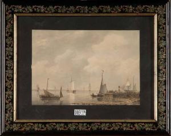 L'entree Du Port Animee Oil Painting by Franz Jacobus Van Den Blyk