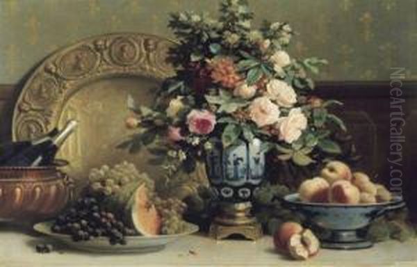 Fruits Et Fleurs Oil Painting by Edouard Van Den Bosch