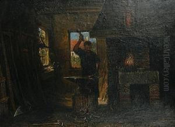 The Blacksmith's Forge Oil Painting by Clemens Van Den Broeck