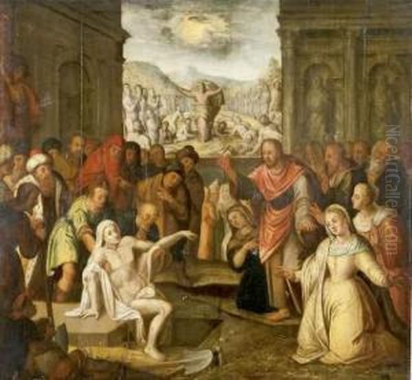 La Resurrection De Lazare Oil Painting by Crispiaen Van Den Broeck