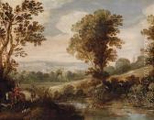 A Landscape With Falconer Oil Painting by Willem Van Den Bundel