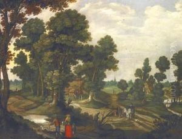 Farmer Settling By The Forest, Figuralstaffage Oil Painting by Willem Van Den Bundel