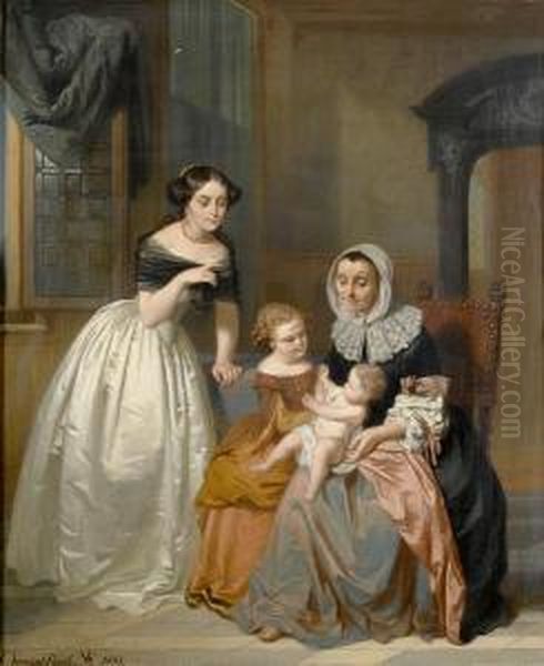 A Visit From Grandma Oil Painting by Casimir Van Den Daele