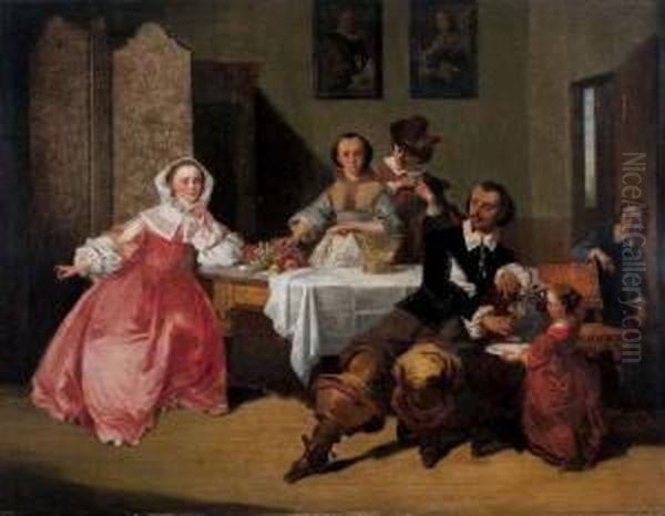 Le Repas Familial Oil Painting by Casimir Van Den Daele