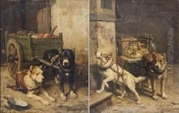 Traineaux De Chiens Oil Painting by Charles Van Den Eychen