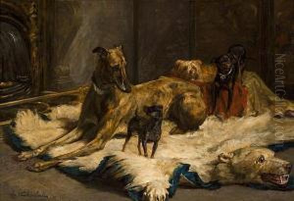 Perros En Un Interior Oil Painting by Charles van den Eycken