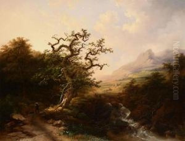 Rocky Landscape Oil Painting by Charles van den Eycken