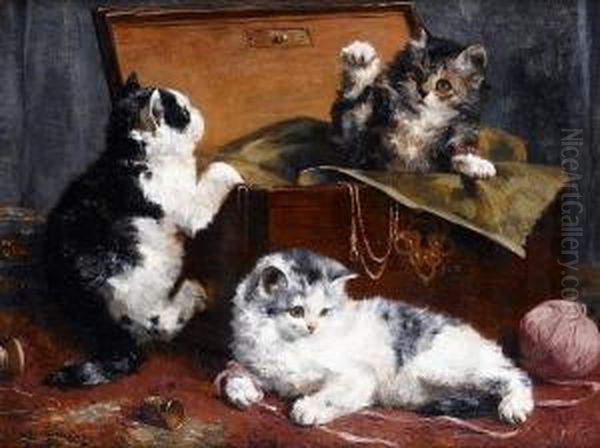 Kittens At Play Oil Painting by Charles van den Eycken