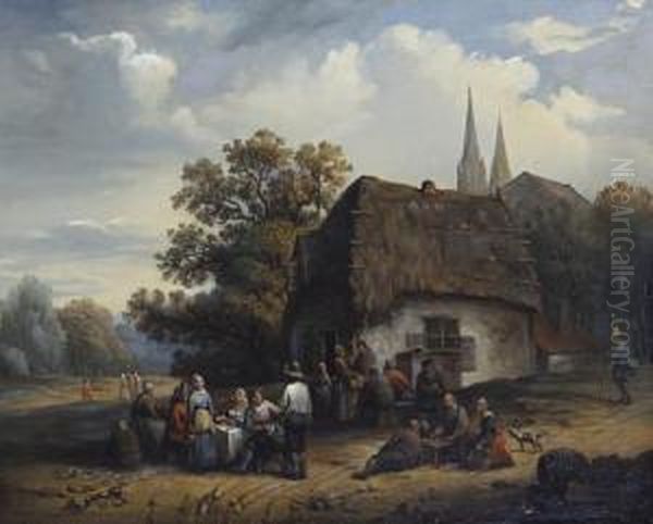 Outside The Inn Oil Painting by Felix Van Den Eycken