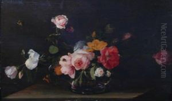 Nature Morte Au Bouquet De Roses. Oil Painting by Jasper van der Lanen